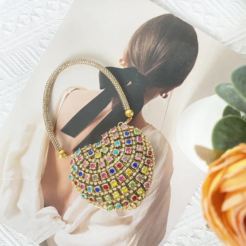 Heart Shape Sparkling Diamond Clutch Bag