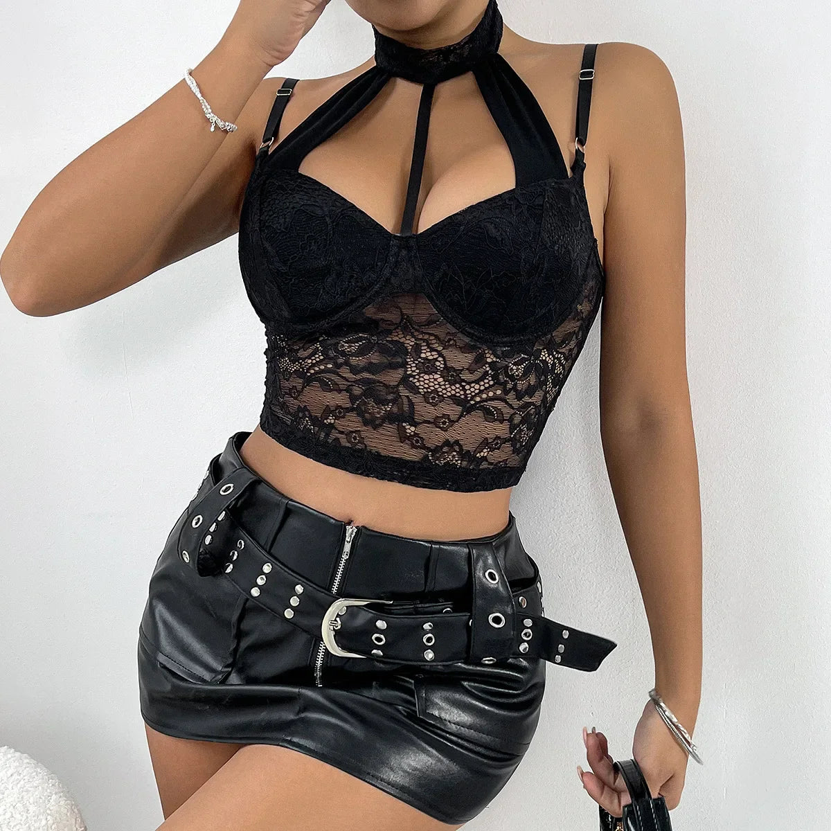 Lace Push-up Hollow Mesh Slim Bustier Crop Top