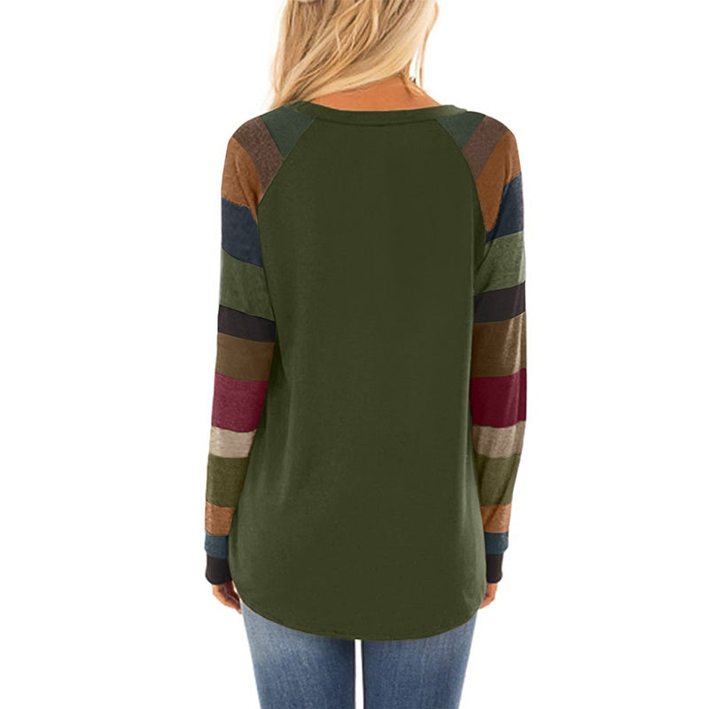 KittenAlarm - Ladies tops round neck contrast long sleeves sweatshirt