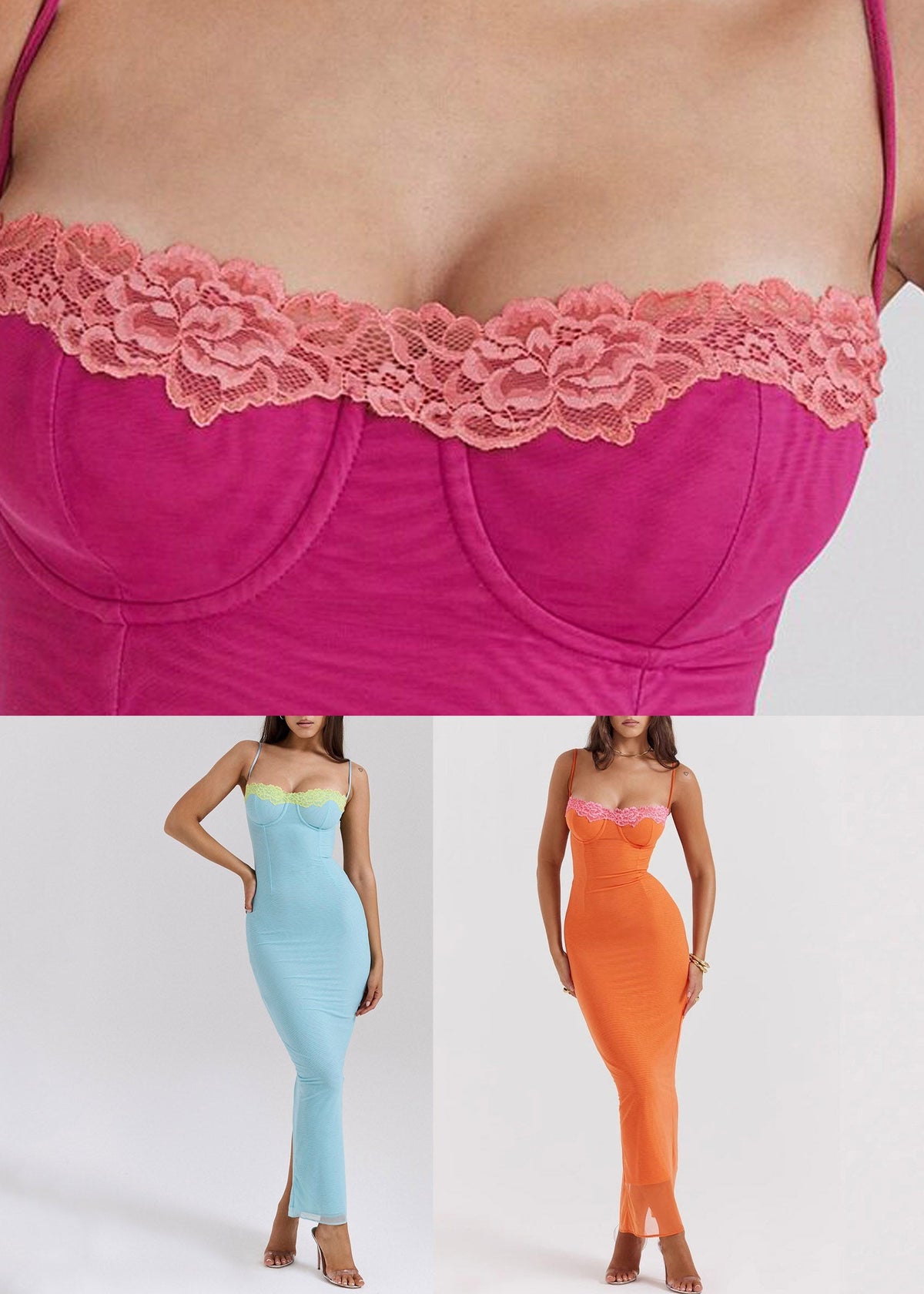 Lake Blue Tie Waist Solid Tulle Long Spaghetti Strap Dress - View 5