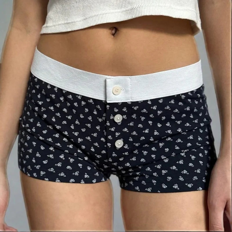 Floral Button Stretch Lounge Short
