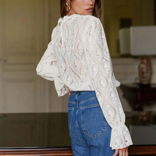 Lantern Sleeve Stand Neck Floral Boho Blouse