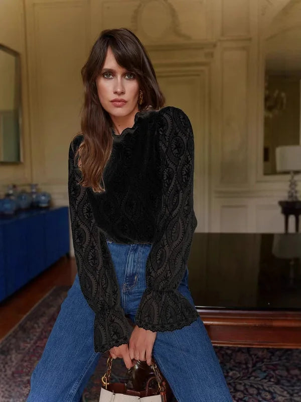 Lantern Sleeve Stand Neck Floral Boho Blouse