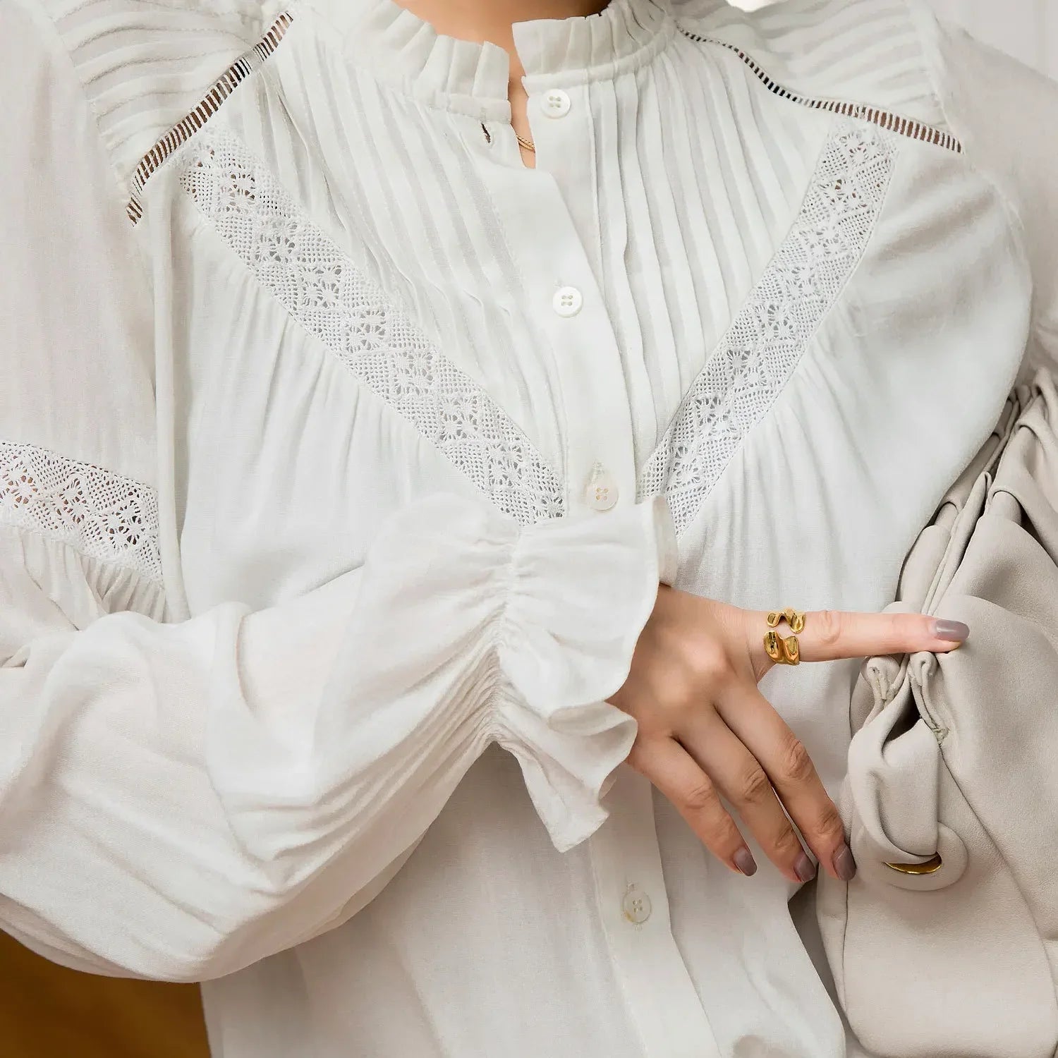 Lantern Sleeve White Lace Party Cotton Boho Blouse