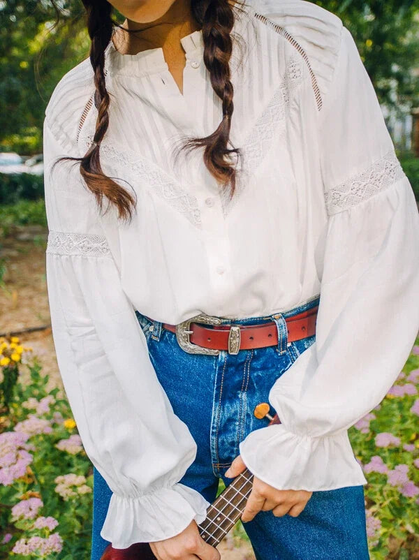 Lantern Sleeve White Lace Party Cotton Boho Blouse