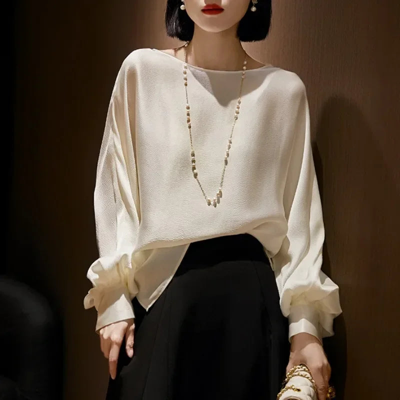 Lantern Sleeve Satin Casual Blouse Fashion Blouse