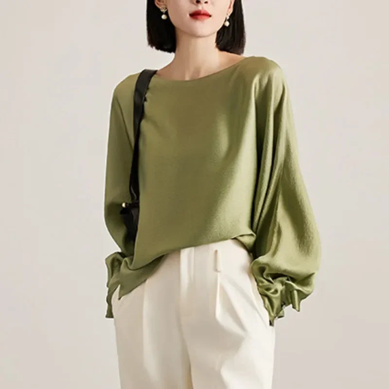 Lantern Sleeve Satin Casual Blouse Fashion Blouse