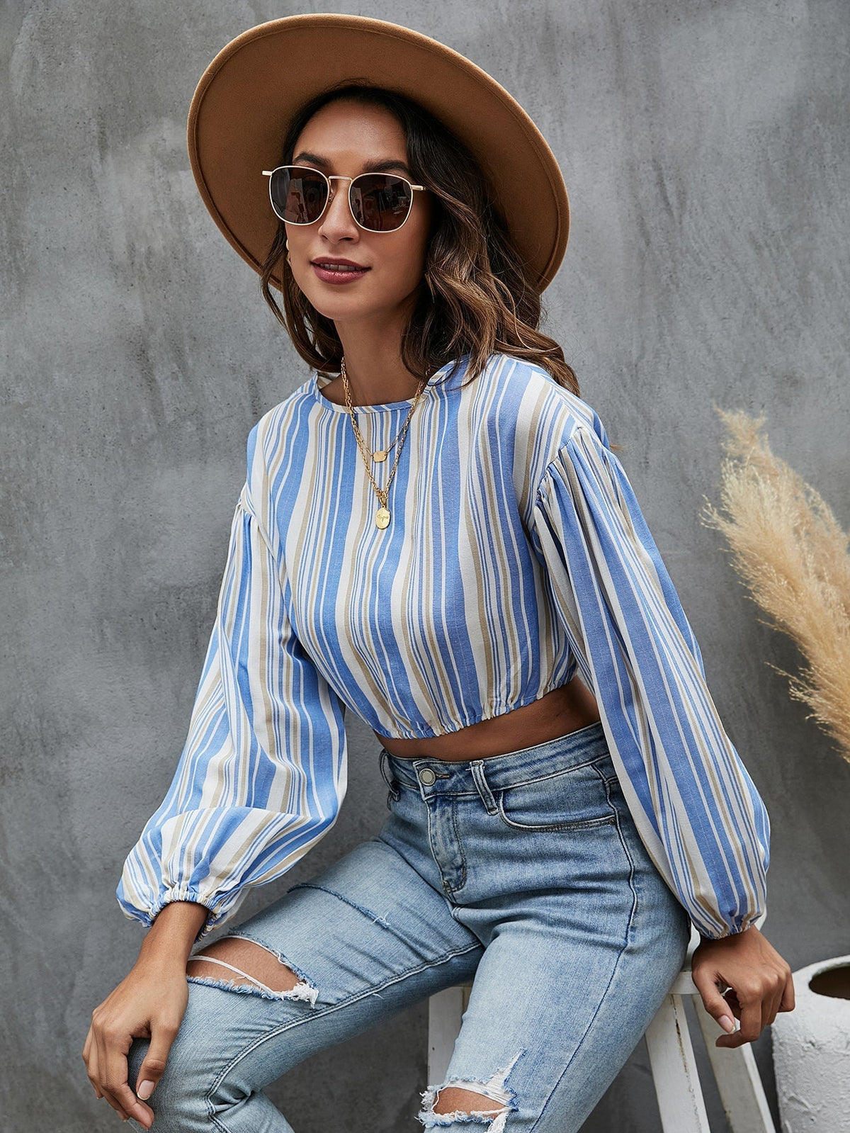 KittenAlarm - Lantern Sleeve Striped Top