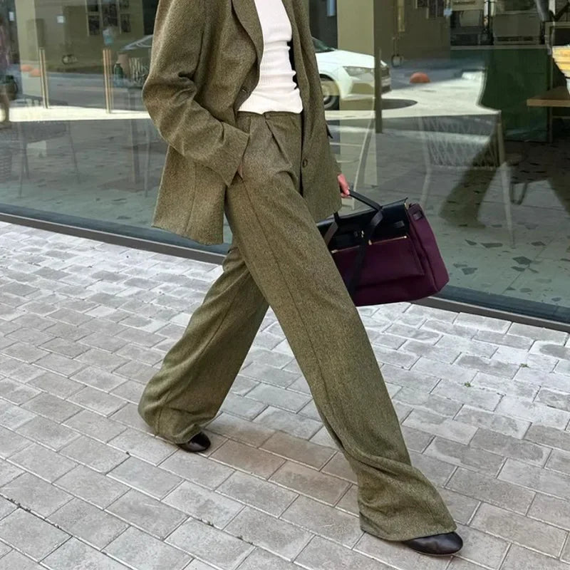 Lapel Blazer Long Sleeve Trousers Office Two Piece Set