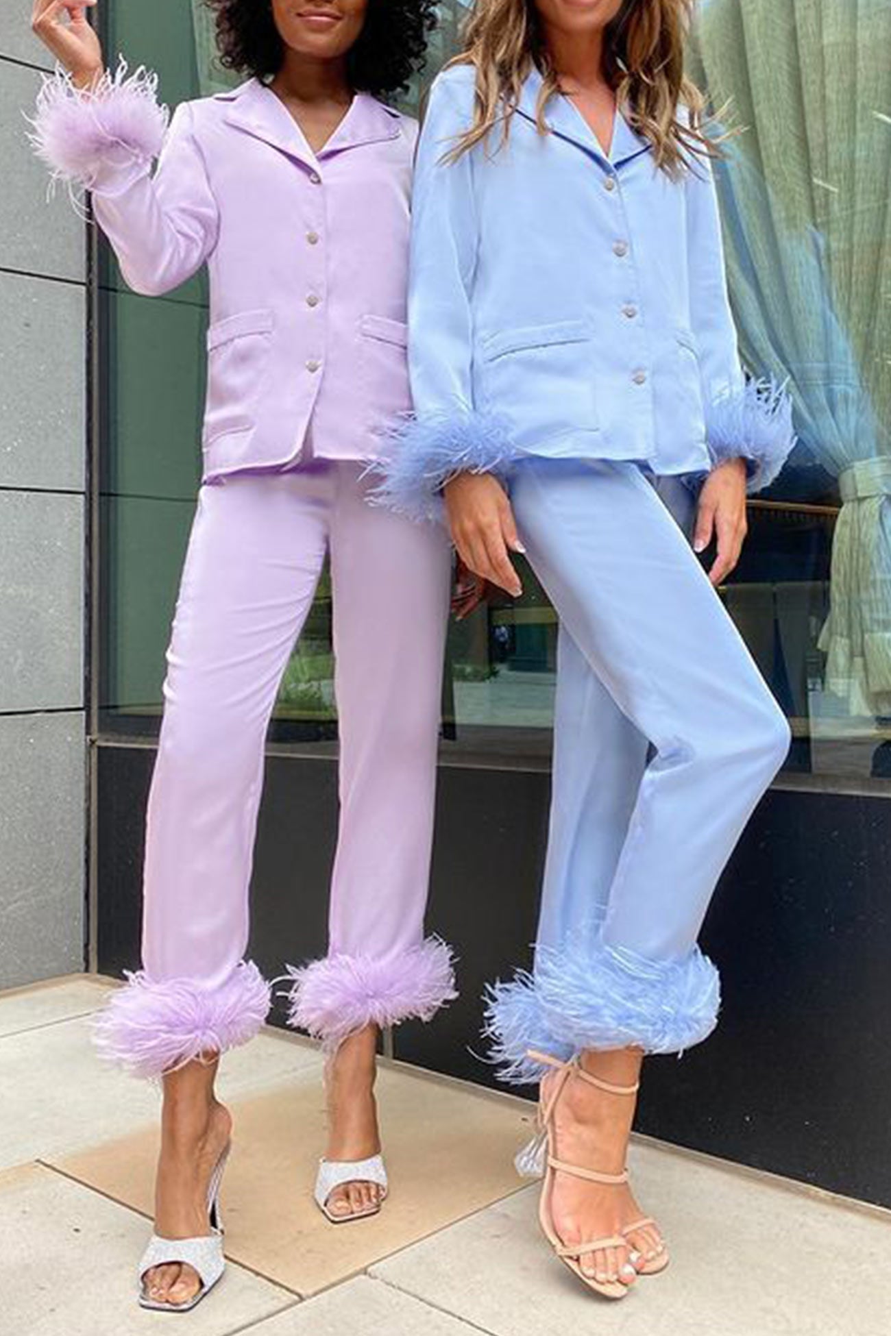 Lapel Feather Hem Two-piece Pants Set
