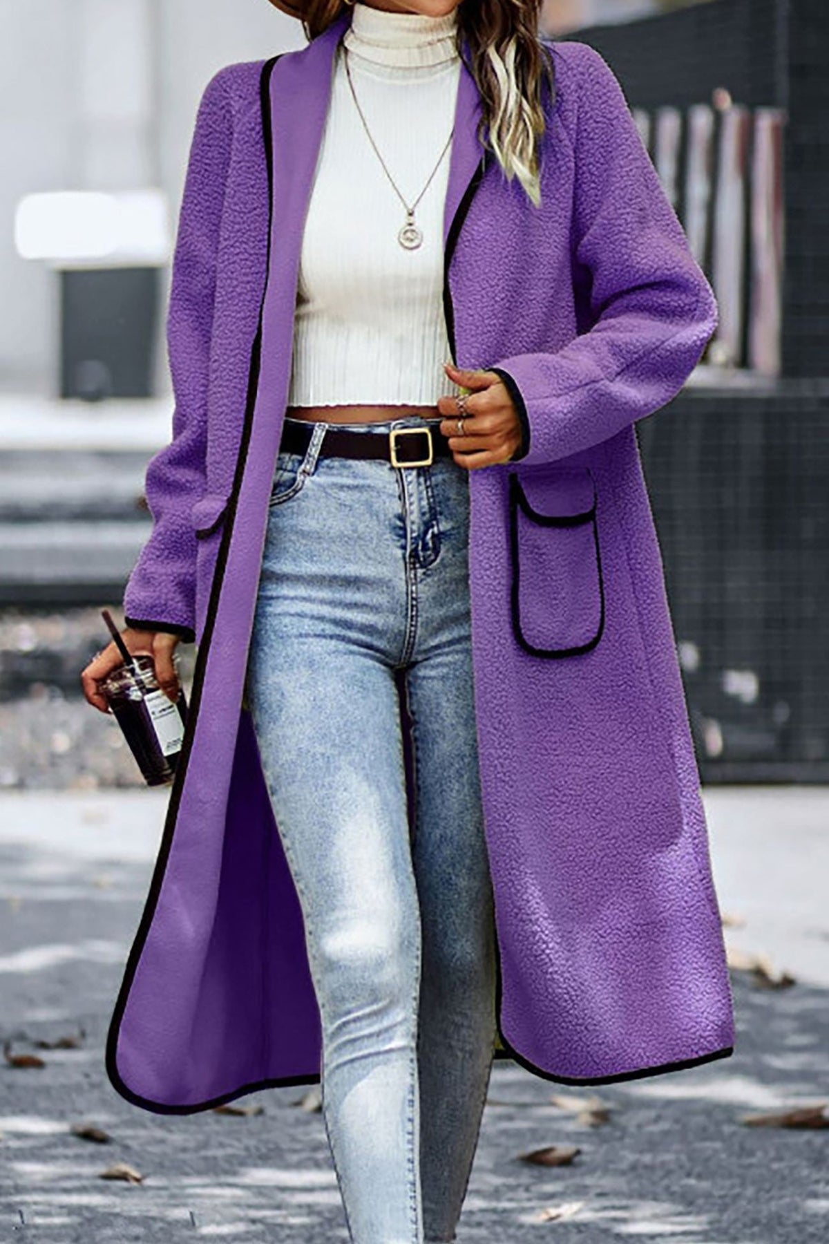 Plush Cardigan with Lapel Pocket 3