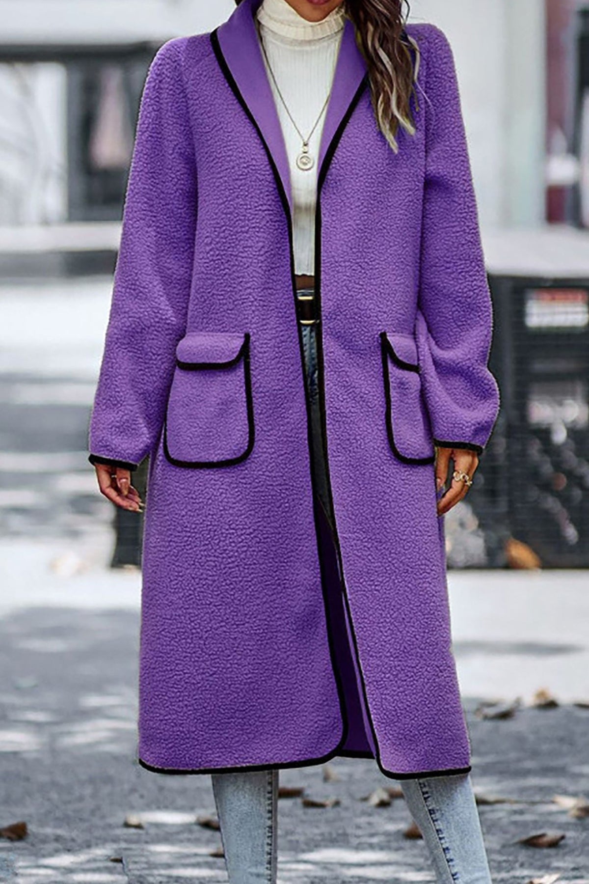 Plush Cardigan with Lapel Pocket 4