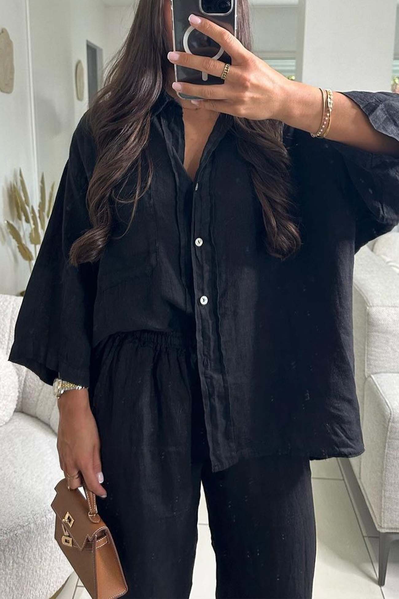 Lapel Button Shirt Long Pant Set