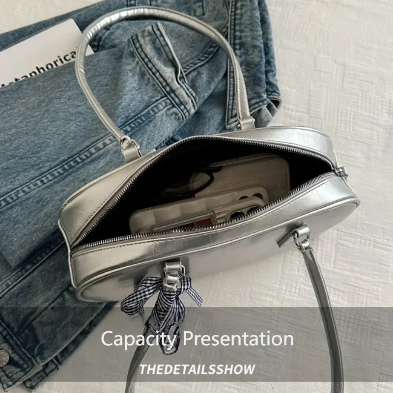 Silver Pillow Crossbody Shoulder Bag