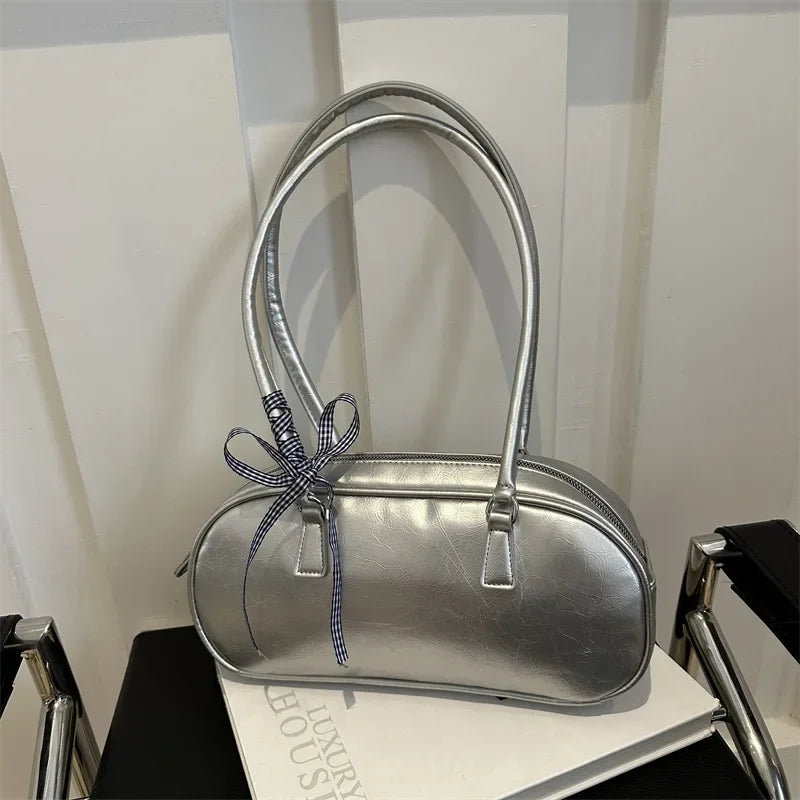 Silver Pillow Crossbody Shoulder Bag