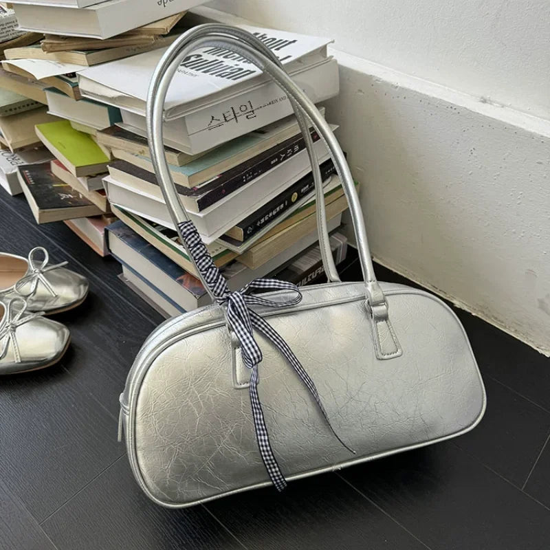 Silver Pillow Crossbody Shoulder Bag