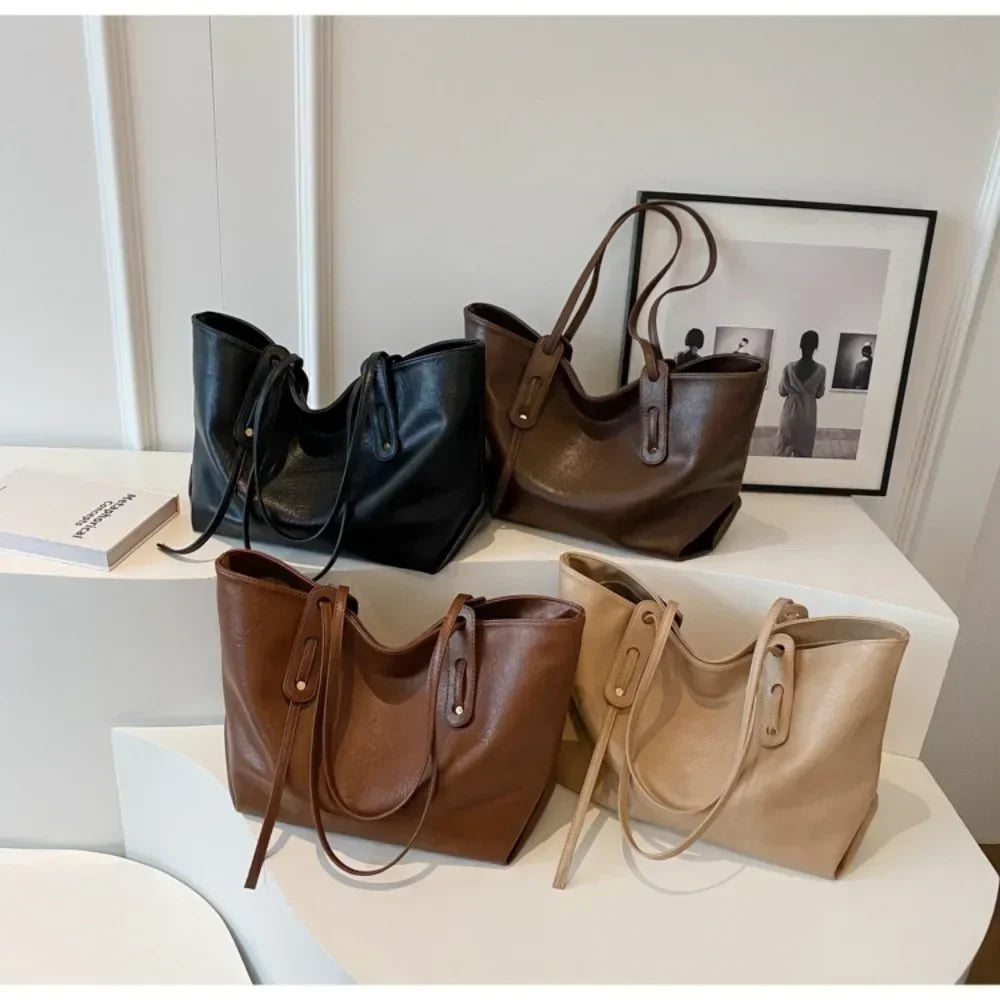 Winter Leather Tote Shoulder Bag for Women