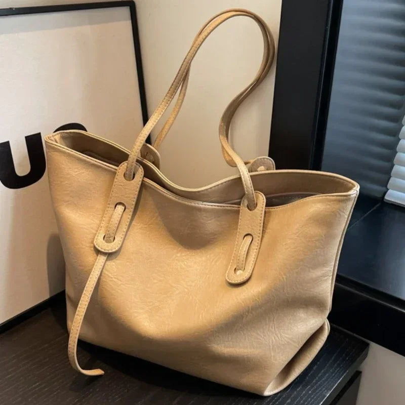 Winter Leather Tote Shoulder Bag for Women