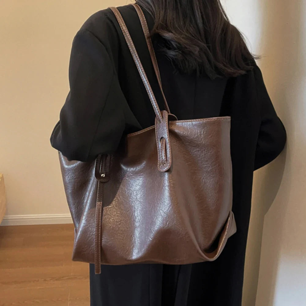 Winter Leather Tote Shoulder Bag for Women