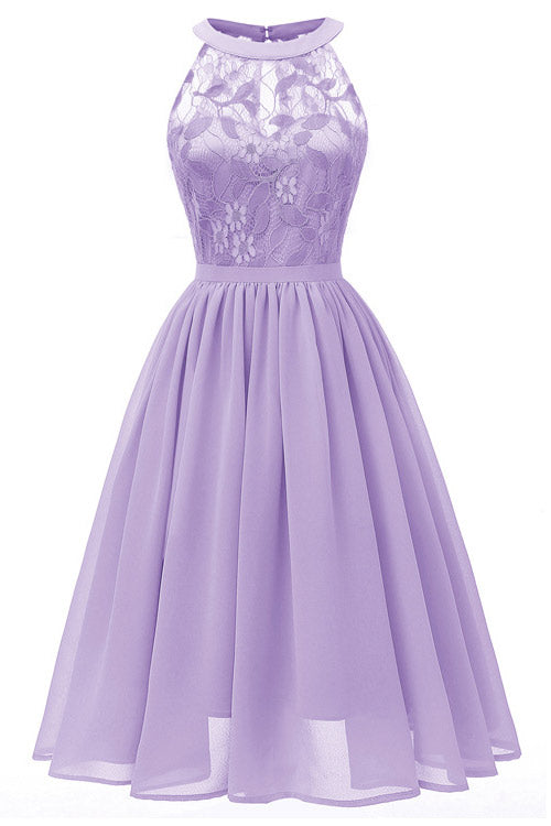 Lavender Sleeveless A-line Lace Prom Dress