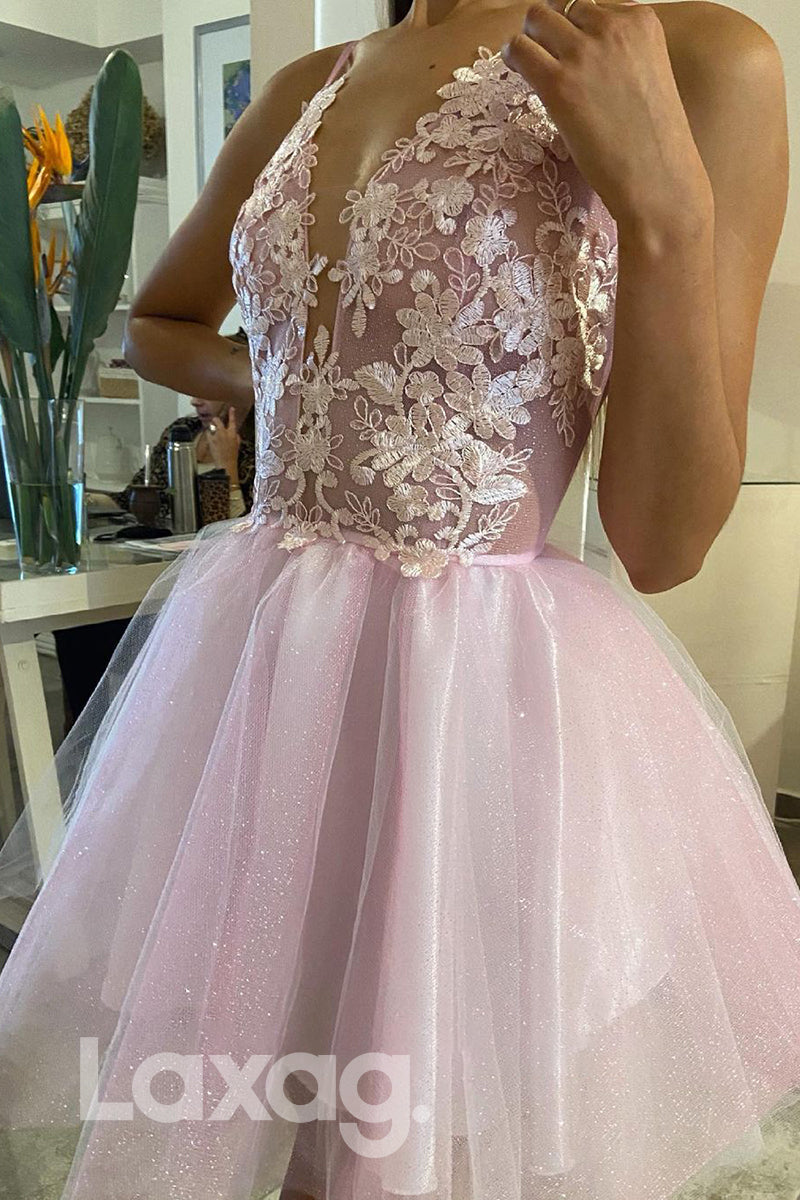 Floral Appliqued Illusion Cutout Tiered Sleeveless Straps Tulle Gown - Fashionpara