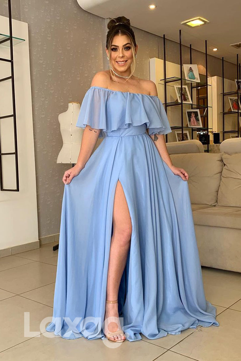 Ruffled Cap Sleeve Off-Shoulder Chiffon A-Line Dress - Fashionpara