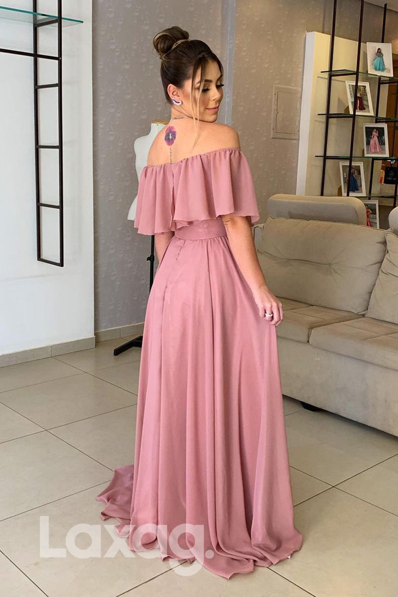 Ruffled Cap Sleeve Off-Shoulder Chiffon A-Line Dress - Fashionpara