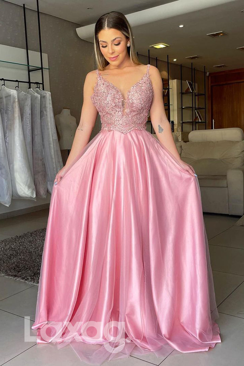 Illusion Plunging V-Neck Special Occasion A-Line Backless Gown - Fashionpara