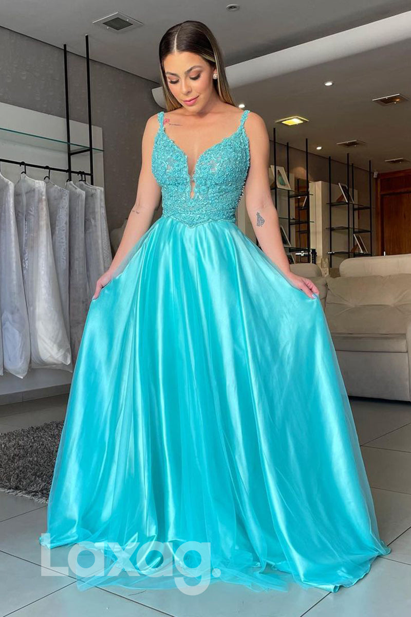 Illusion Plunging V-Neck Special Occasion A-Line Backless Gown - Fashionpara