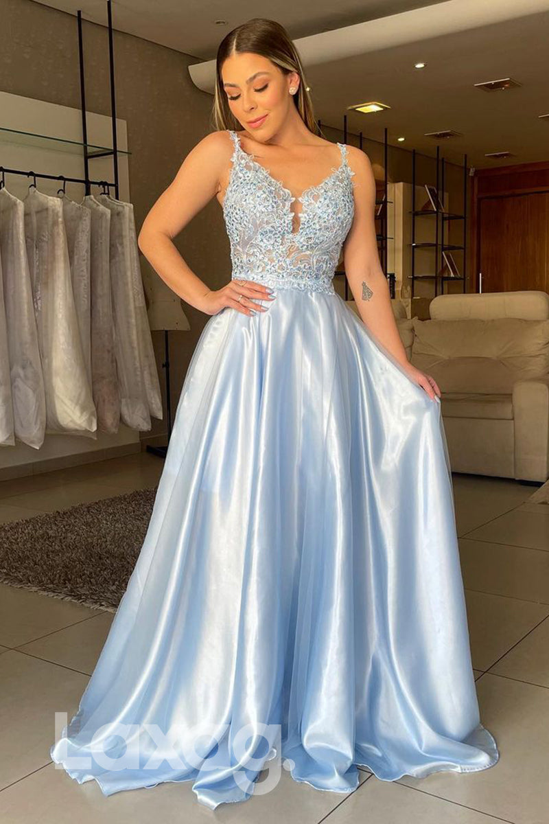 Illusion Plunging V-Neck Special Occasion A-Line Backless Gown - Fashionpara