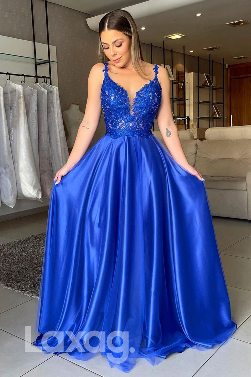 Illusion Plunging V-Neck Special Occasion A-Line Backless Gown - Fashionpara