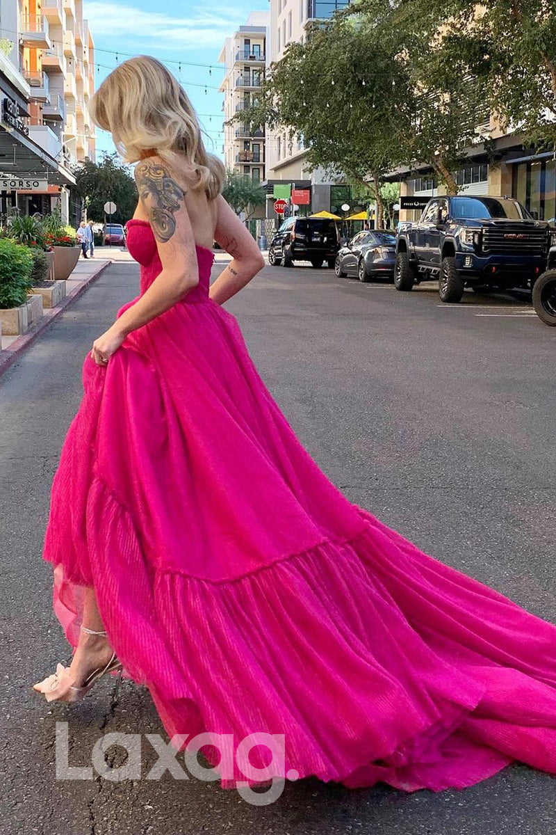 20703 - A-line Sweetheart Fuchsia Long Prom Dress