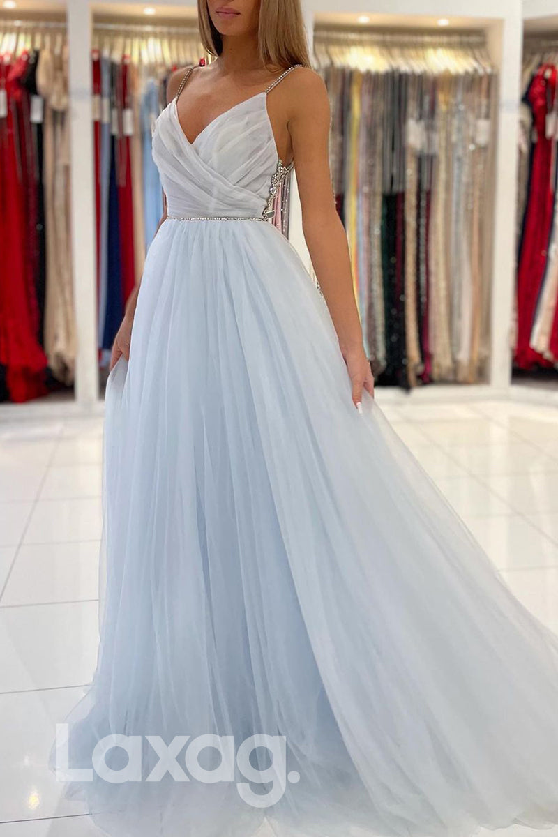 20764 - Spaghetti Straps Beads A-line Long Prom Dress