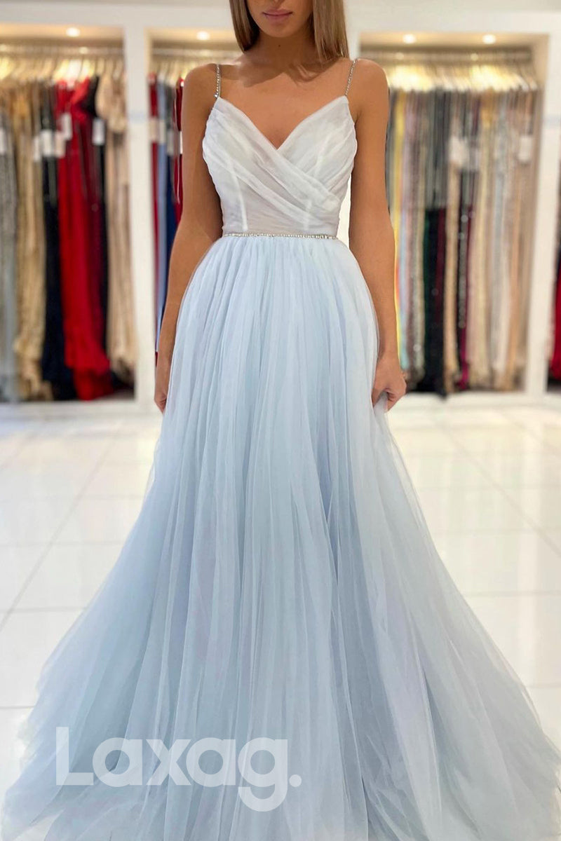 20764 - Spaghetti Straps Beads A-line Long Prom Dress|LAXAG