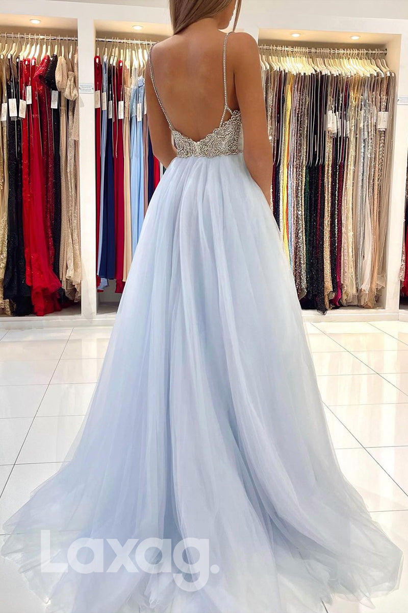 20764 - Spaghetti Straps Beads A-line Long Prom Dress