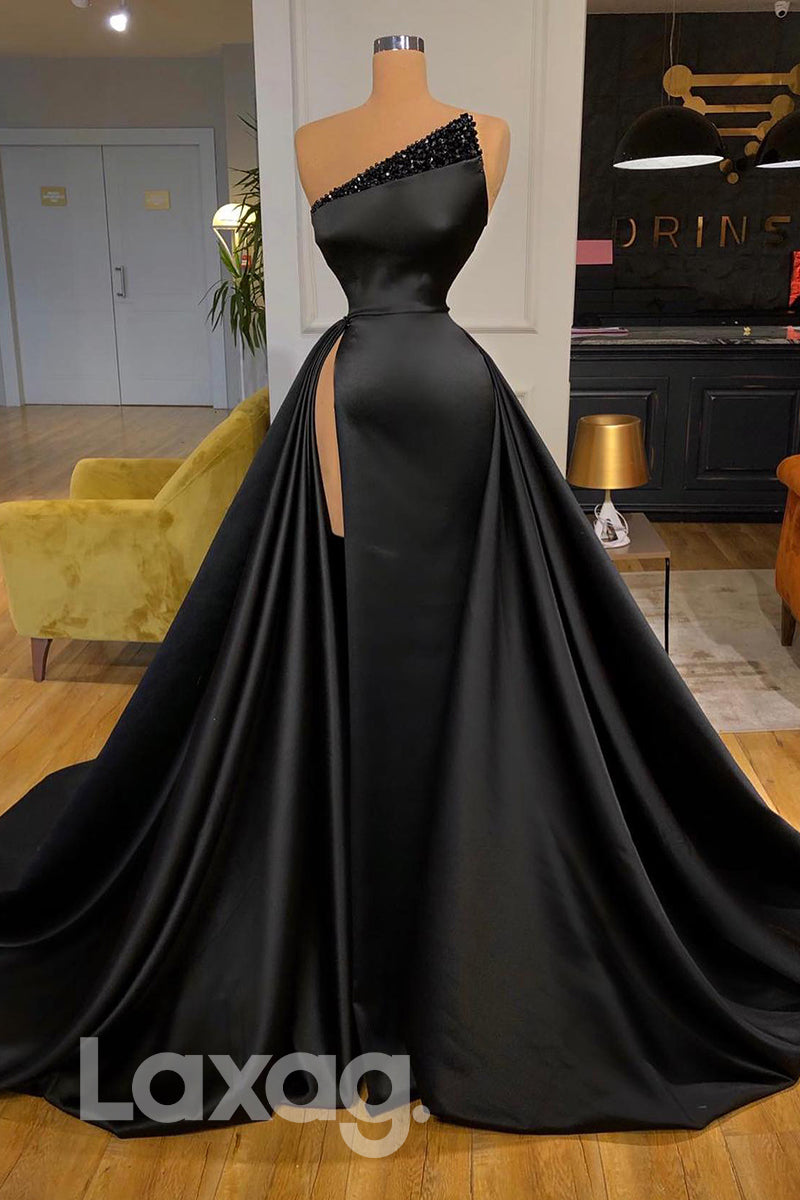 Strapless Beaded Sleeveless A-Line Prom Evening Gown - Fashionpara