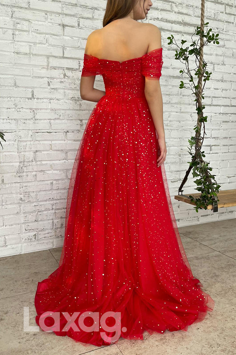 Off Shoulder Sparkly Star A-line Formal Dress - Fashionpara