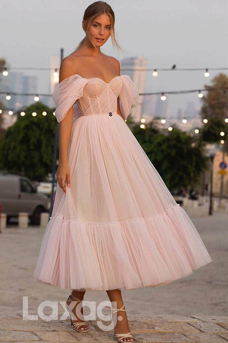 Off Shoulder Backless A-line Tulle Formal Dress - Fashionpara