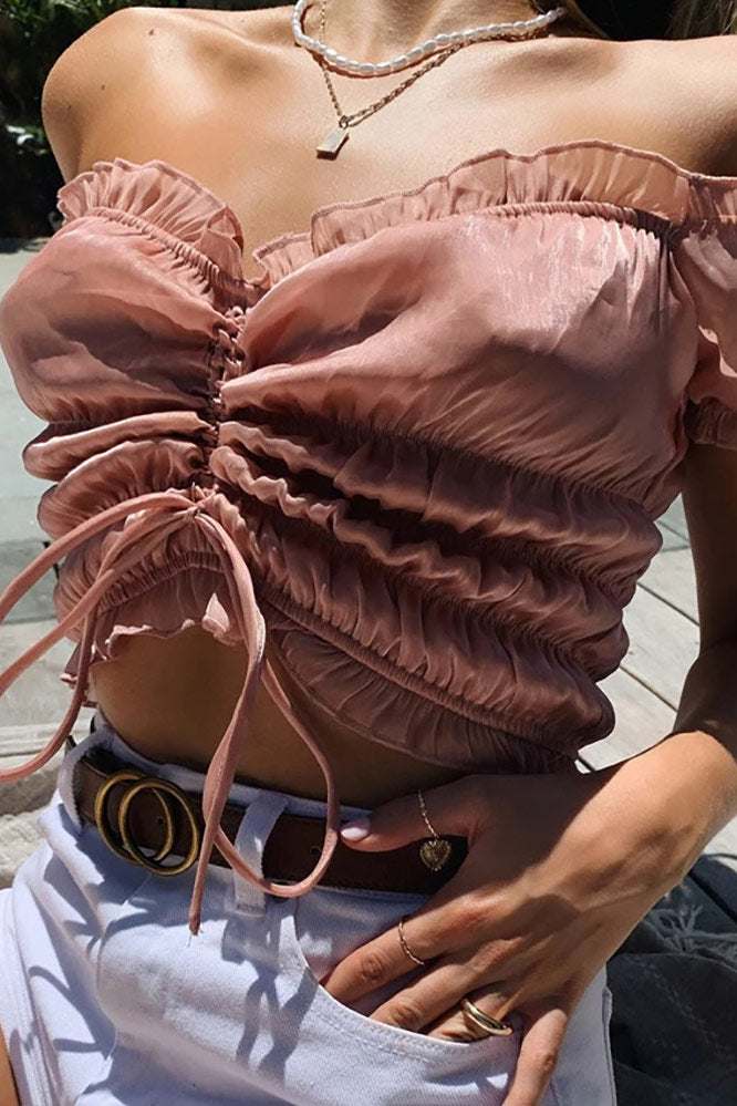 Layered Ruffles Drawstring Crop Top - Mislish