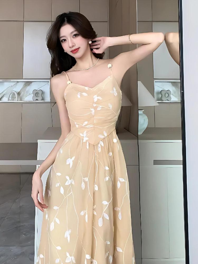 Floral Mesh Spaghetti-Strap A-Line Midi Dress 2