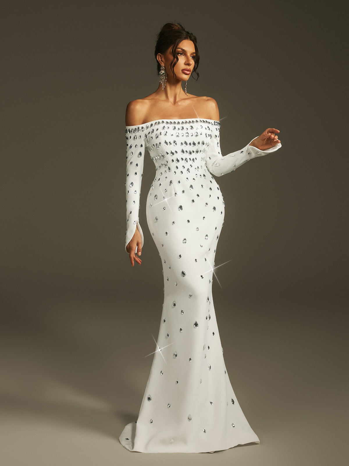 Off Shoulder Crystal Maxi Dress