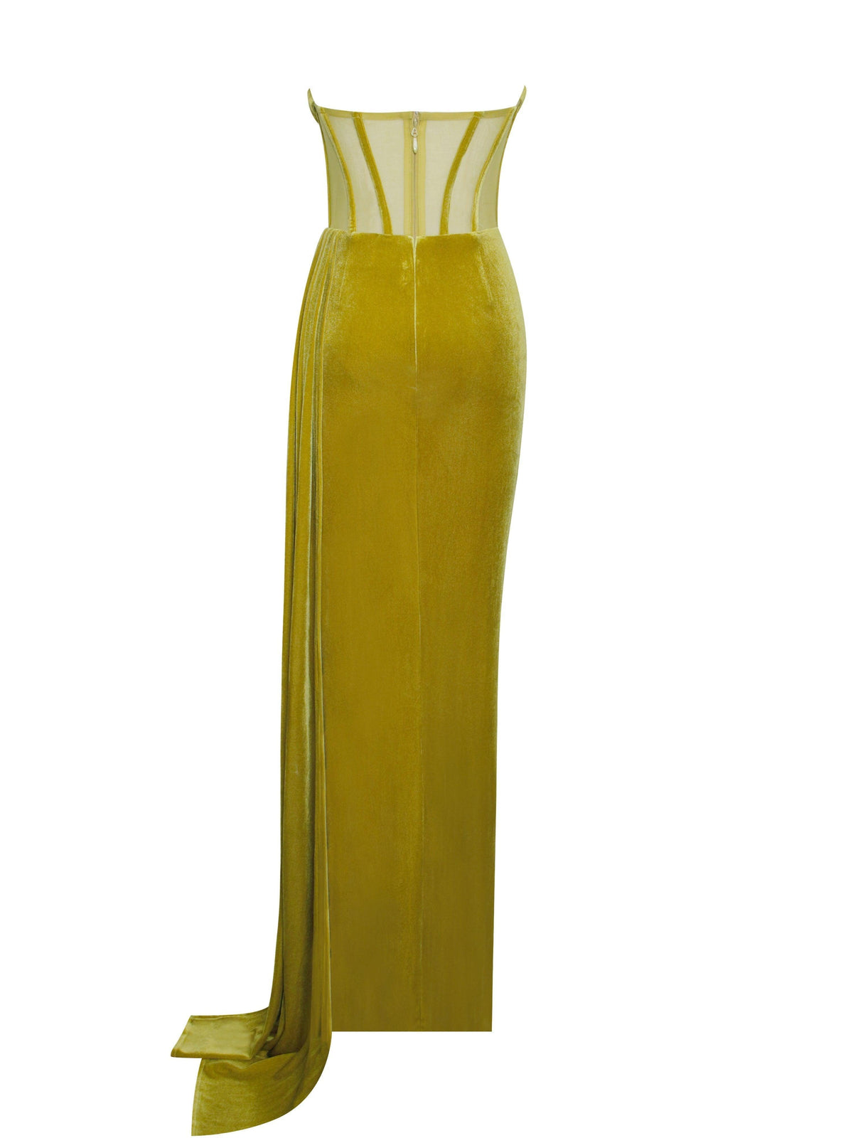 Velvet Strapless Corset Draped High-Slit Maxi Dress 8