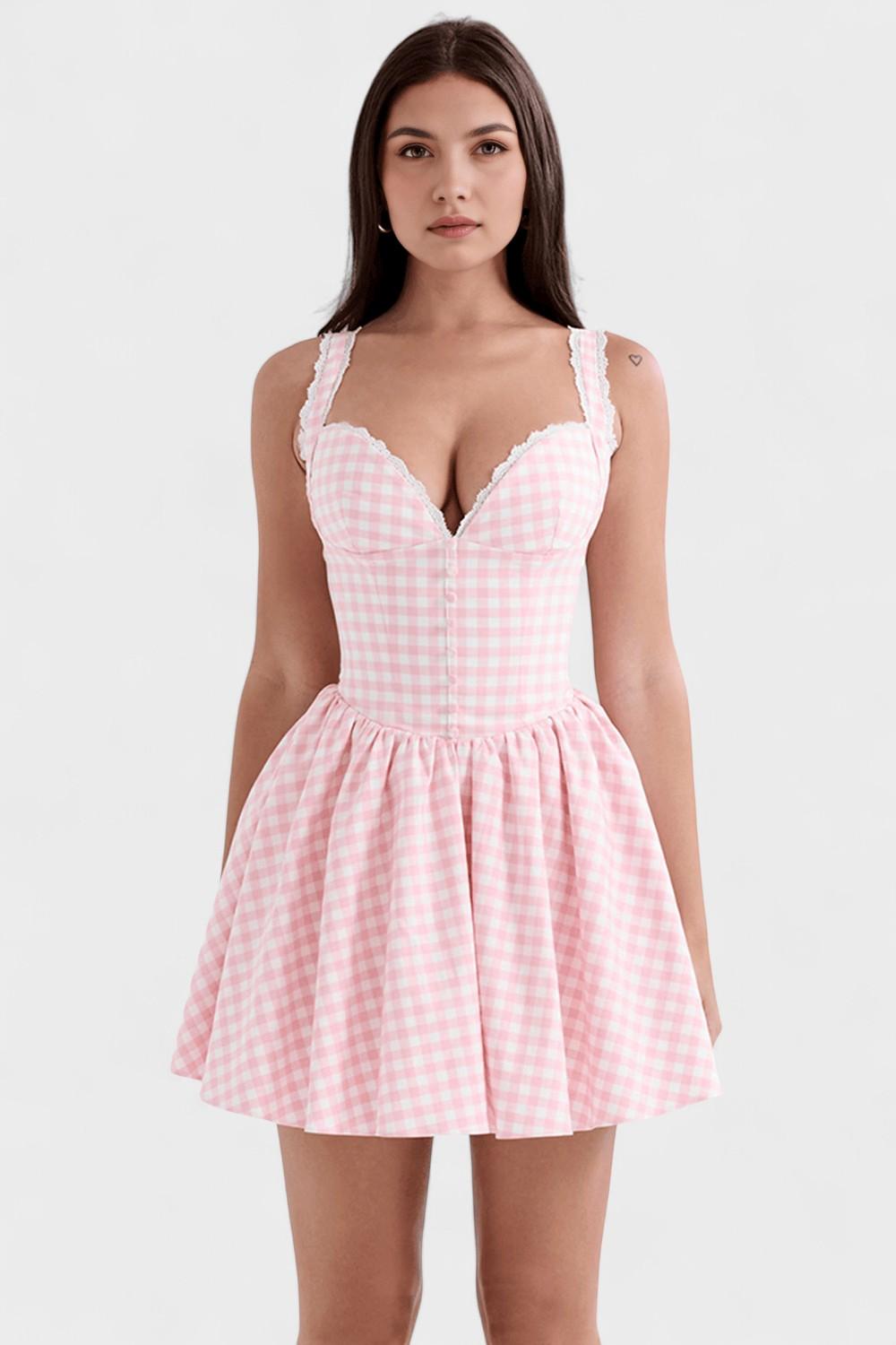 Sweetheart Corset Gingham Fit and Flare Mini Dress