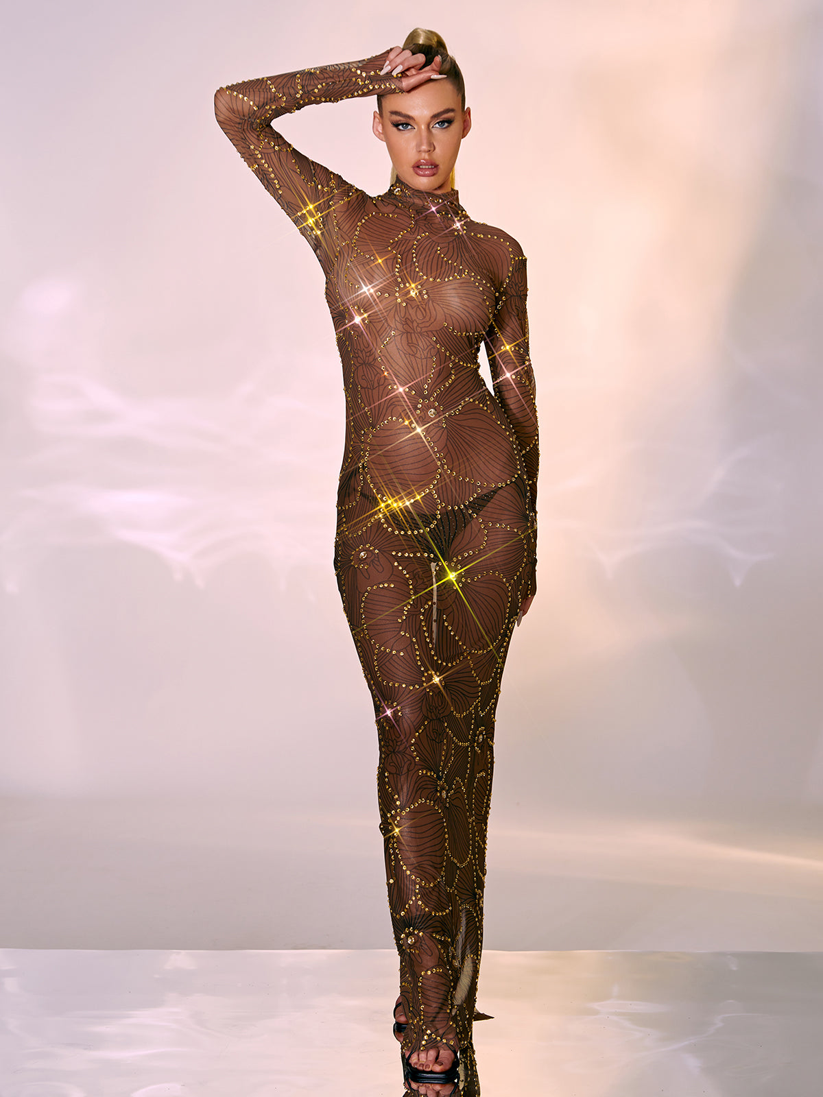 Lennox Long Sleeve Flower Rhinestone Maxi Dress