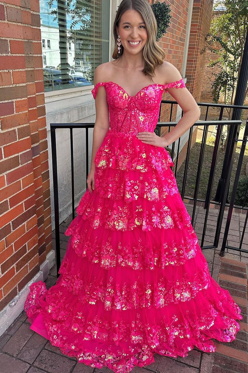 A-Line Sweetheart Off-Shoulder Sleeveless Stripe Sparkly Appliques Lace Evening Dress Prom Dress