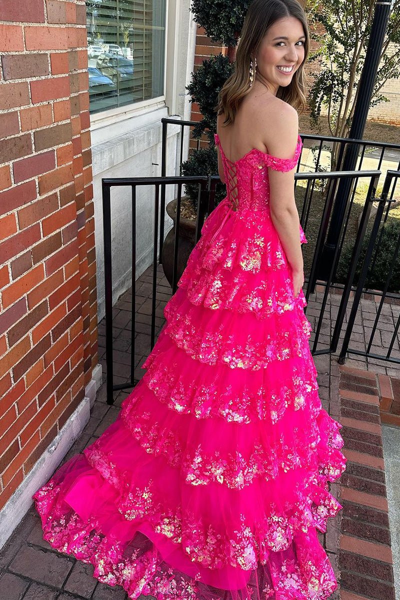 A-Line Sweetheart Off-Shoulder Sleeveless Stripe Sparkly Appliques Lace Evening Dress Prom Dress