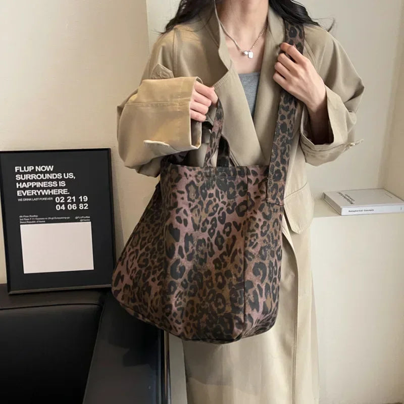 Leopard Design Korean Fashion Shopper Handbag