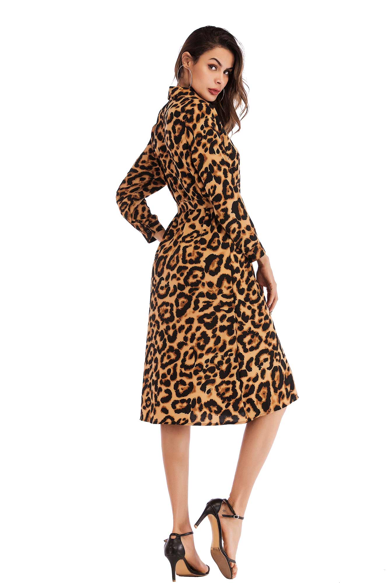 Leopard Print Single Breasted Lace-up Dress