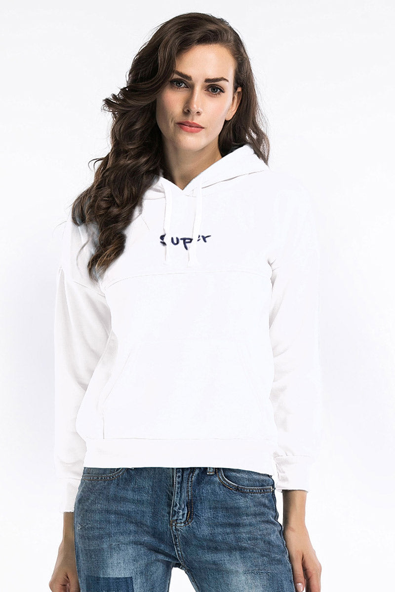 Letter Embroidered Hooded Pocket Sweatshirt - Mislish
