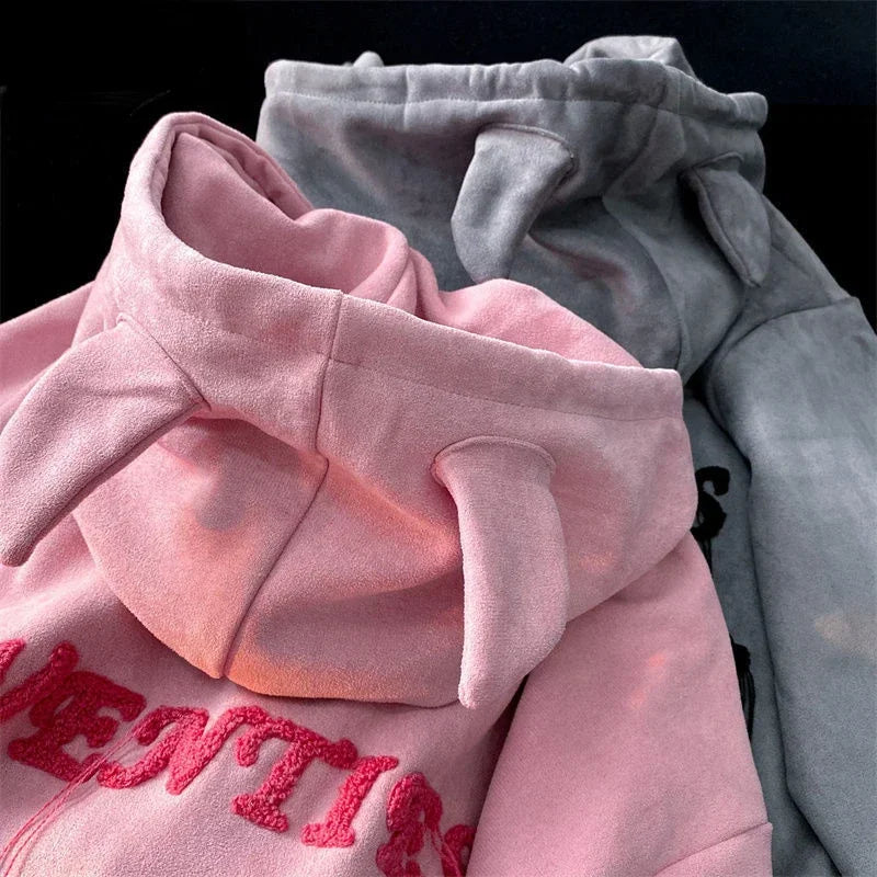 Letter Print Vintage Zipper Hoodie